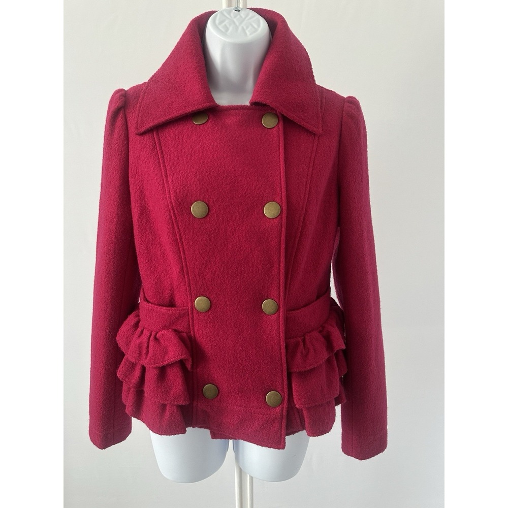 Tulle Anthropologie Hot Pink Ruffled Cropped Jacket, Sz: S Wool Blend (b2A)